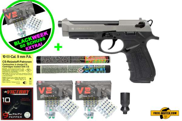 Black Friday Week: Top Aktion! ZORAKI 918 - Komplett Set -Schreckschusspistole / Gaspistole 9 mm P.A.K. titan