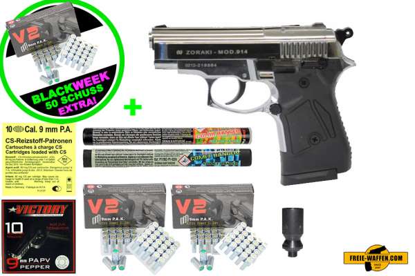 Black Friday Week: Top Aktion! ZORAKI 914 - Komplett Set - Schreckschusspistole / Gaspistole 9 mm P.