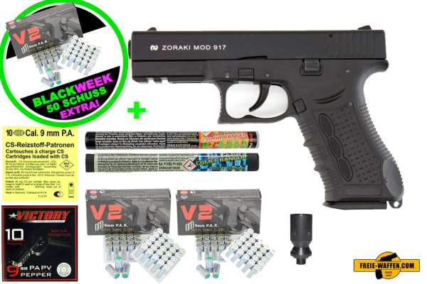 Black Friday Week: Top Aktion! Zoraki 917 - Komplett Set -Schreckschuss Pistole 9mm P.A.K. schwarz, black