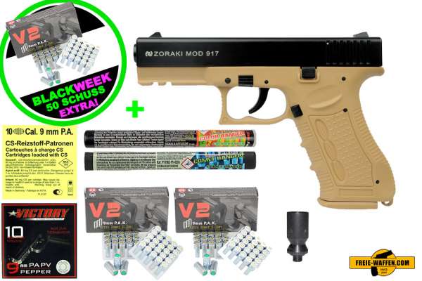 Black Friday Week: Top Aktion! Zoraki 917 - Komplett Set Schreckschuss Pistole 9mm P.A.K Desert / S