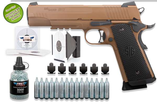 Co² Pistole Komplettset: Sig Sauer 1911 Emperor Scorpion Coyote Tan 4,5mm BB - Druckluft Co2 BlowBac