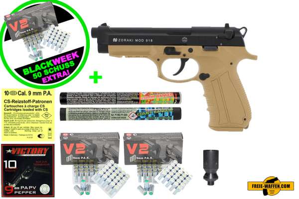 Black Friday Week: Top Aktion! ZORAKI 918 - Komplett Set -Desert Schwarz Schreckschusspistole 9mm P.