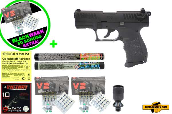 Black Friday Week: Top Aktion! Walther P22Q -Komplett Set -Schreckschuss Pistole 9mm P.A.K. schwarz