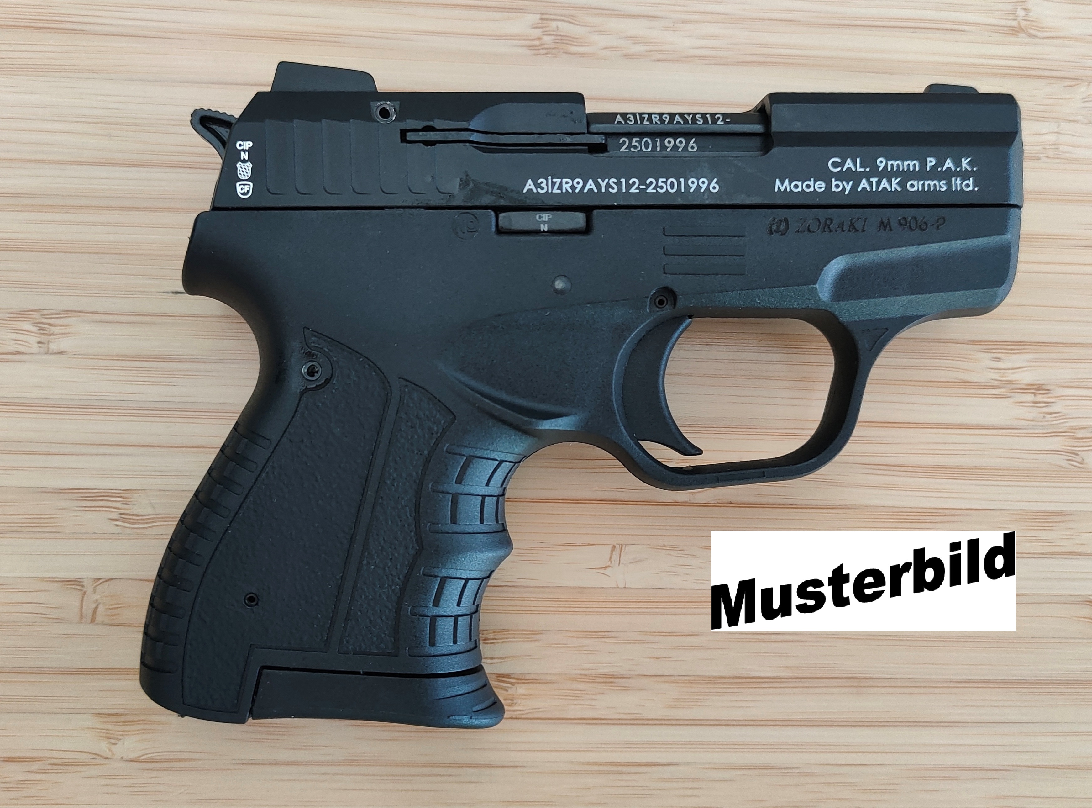ZORAKI 906 Schreckschusspistole / Gaspistole 9 mm P.A.K. schwarz 2. Wahl (ohne Laufgewinde)