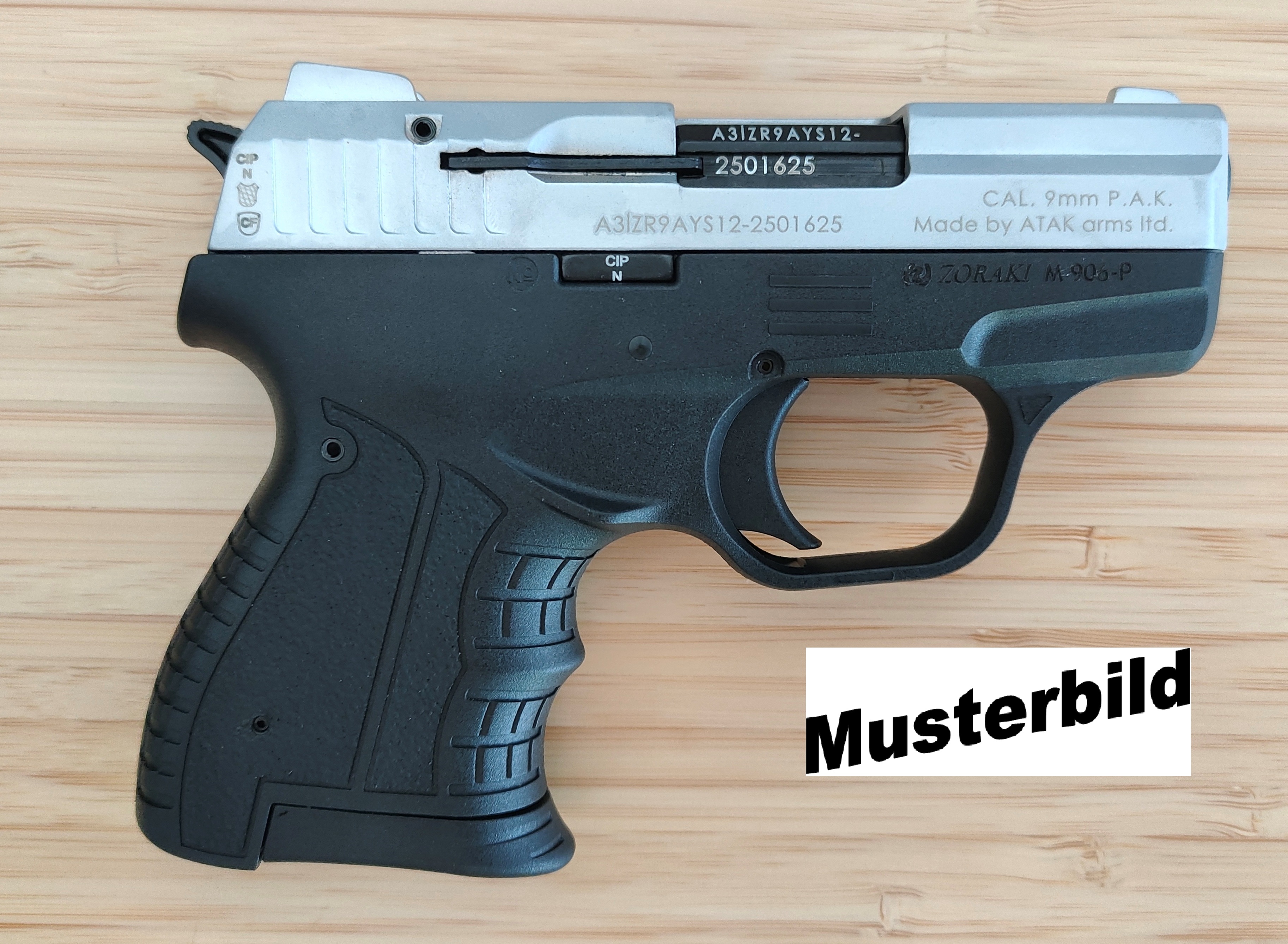 ZORAKI 906 Schreckschusspistole / Gaspistole 9 mm P.A.K. matt chrom 2. Wahl (ohne Laufgewinde)