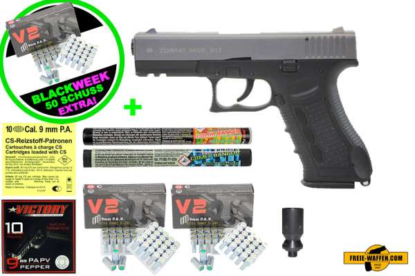 Black Friday Week: Top Aktion! ZORAKI 917 - Komplett Set- Schreckschusspistole / Gaspistole 9 mm P.A