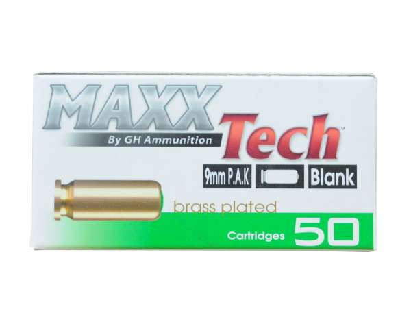 Maxxtech Platzpatronen 9mm PAK vermessingt 50 Stück Blanks