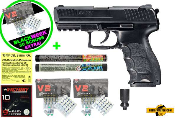 Black Friday Week: Top Aktion! Heckler & Koch P30 Komplett Set Schreckschuss Pistole 9mm P.A.K brün