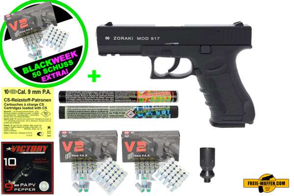 Black Friday Week: Top Aktion! ZORAKI 917 - Komplett Set -Schreckschusspistole / Gaspistole 9 mm P.A